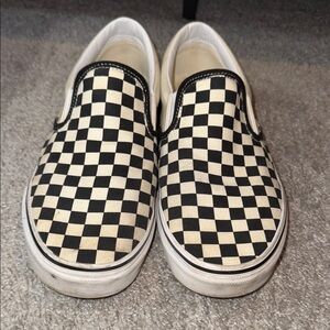Vans Black and Cream Checkered Slip-On Shoes